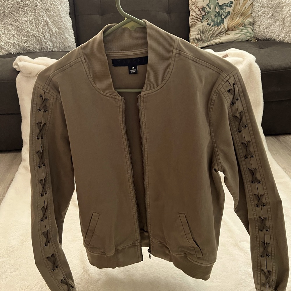 Tinsel Denim Couture Bomber jacket -olive green